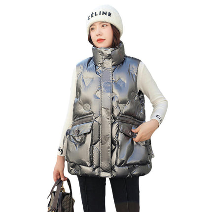 Puffer Vest for Women Sleeveless Zip Up Outerwear Warm Winter Stand Collar Coats with Pocket