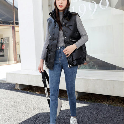 Puffer Vest for Women Sleeveless Zip Up Outerwear Warm Winter Stand Collar Coats with Pocket