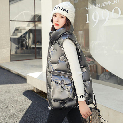 Puffer Vest for Women Sleeveless Zip Up Outerwear Warm Winter Stand Collar Coats with Pocket