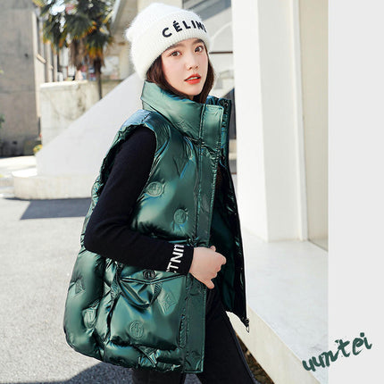 Puffer Vest for Women Sleeveless Zip Up Outerwear Warm Winter Stand Collar Coats with Pocket