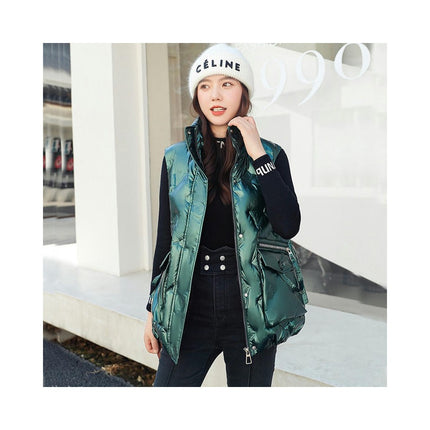 Puffer Vest for Women Sleeveless Zip Up Outerwear Warm Winter Stand Collar Coats with Pocket