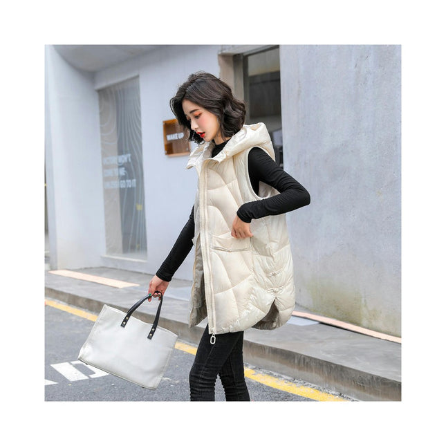Women's Puffer Vest with Hood Sleeveless Full Zip Quilted Jacket