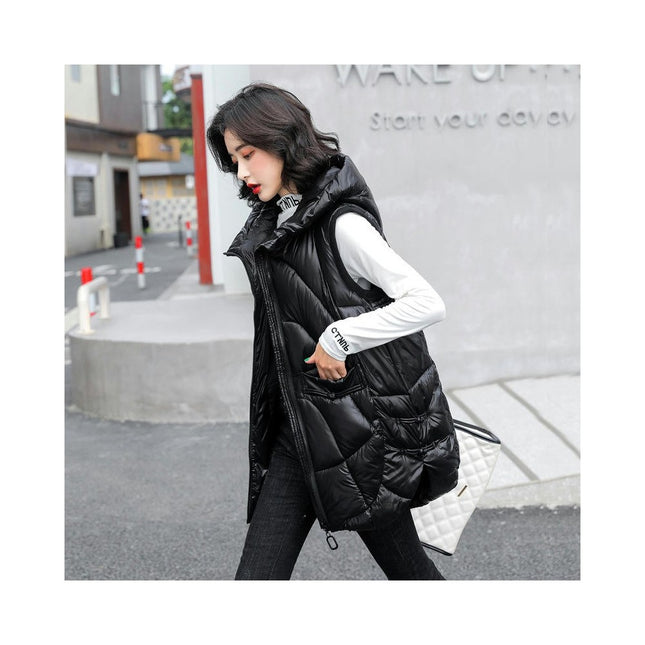 Women's Puffer Vest with Hood Sleeveless Full Zip Quilted Jacket