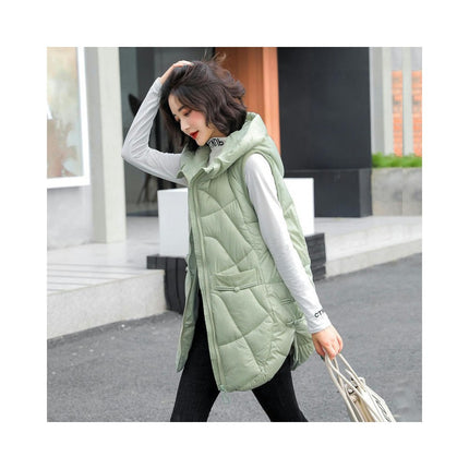 Women's Puffer Vest with Hood Sleeveless Full Zip Quilted Jacket