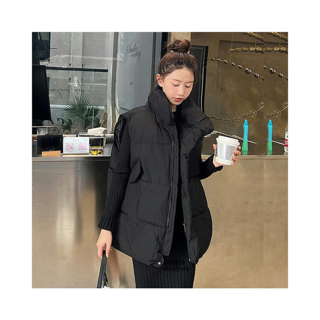 Womens Cropped Puffer Vest Zip Up Stand Collar Sleeveless Padded Jacket