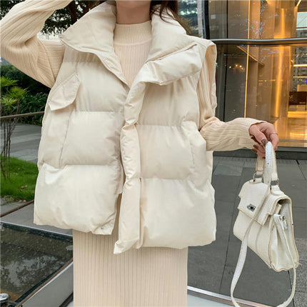 Womens Cropped Puffer Vest Zip Up Stand Collar Sleeveless Padded Jacket