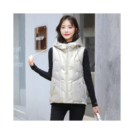 Women's Puffer Hooded Vest Sleeveless Padded Gilet Jacket Zip Up Warm Outerwear