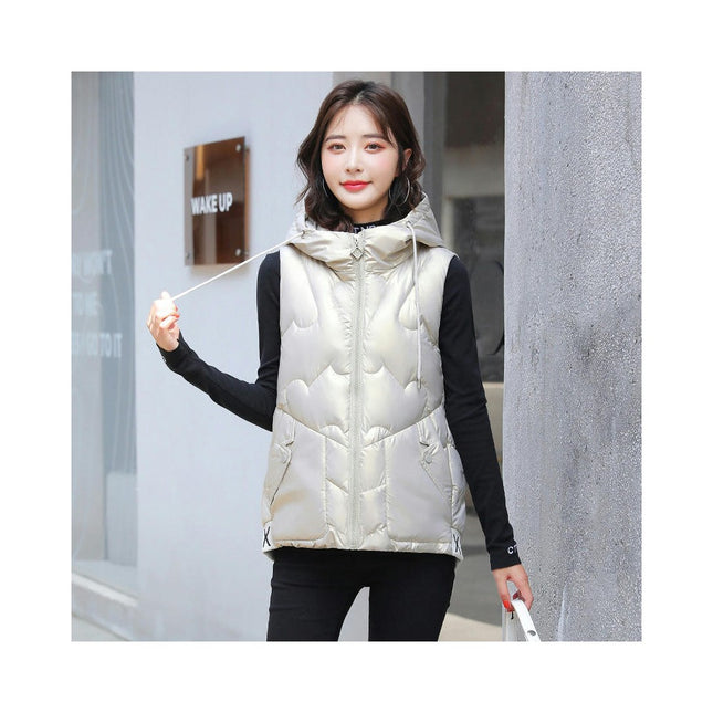 Women's Puffer Hooded Vest Sleeveless Padded Gilet Jacket Zip Up Warm Outerwear