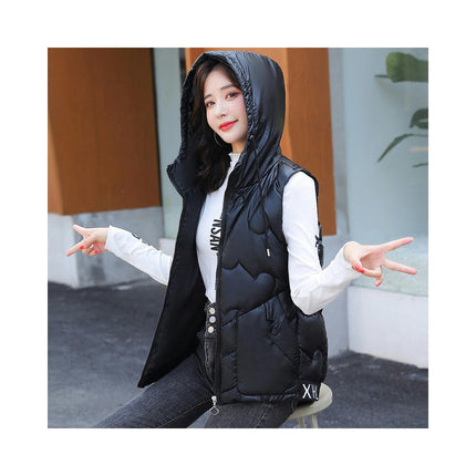 Women's Puffer Hooded Vest Sleeveless Padded Gilet Jacket Zip Up Warm Outerwear