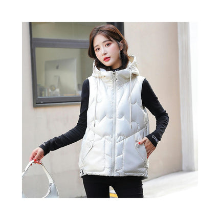 Women's Puffer Hooded Vest Sleeveless Padded Gilet Jacket Zip Up Warm Outerwear