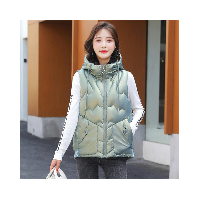 Women's Puffer Hooded Vest Sleeveless Padded Gilet Jacket Zip Up Warm Outerwear