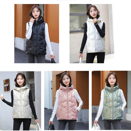 Women's Puffer Hooded Vest Sleeveless Padded Gilet Jacket Zip Up Warm Outerwear