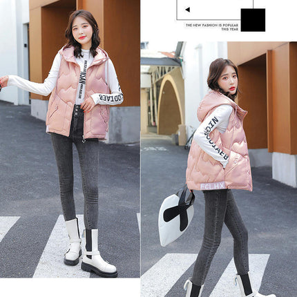 Women's Puffer Hooded Vest Sleeveless Padded Gilet Jacket Zip Up Warm Outerwear