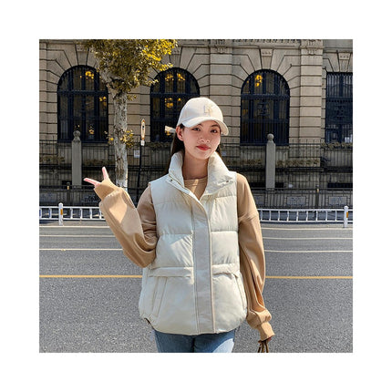 Women's Cropped Puffer Vest Sleeveless Stand Collar Padded Gilet
