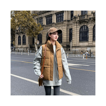 Women's Cropped Puffer Vest Sleeveless Stand Collar Padded Gilet