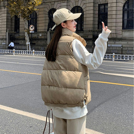 Women's Cropped Puffer Vest Sleeveless Stand Collar Padded Gilet