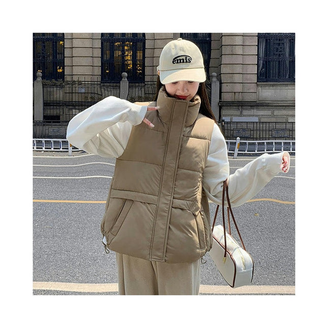 Women's Cropped Puffer Vest Sleeveless Stand Collar Padded Gilet