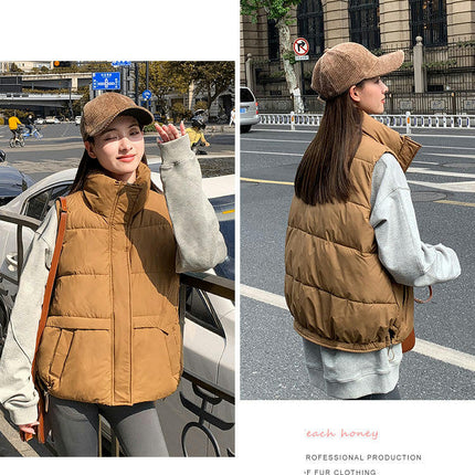 Women's Cropped Puffer Vest Sleeveless Stand Collar Padded Gilet