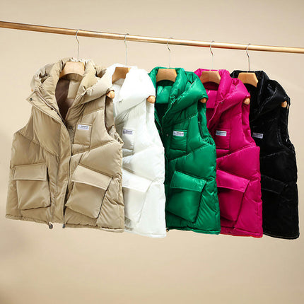 Women's Puffer Vest Winter Quilted Padded Sleeveless Zip Up Short Jacket Gilet