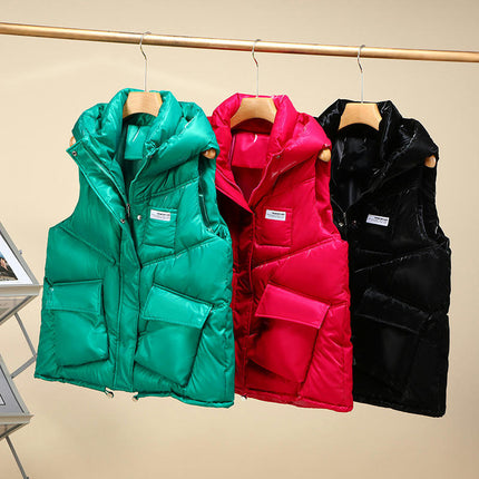 Women's Puffer Vest Winter Quilted Padded Sleeveless Zip Up Short Jacket Gilet