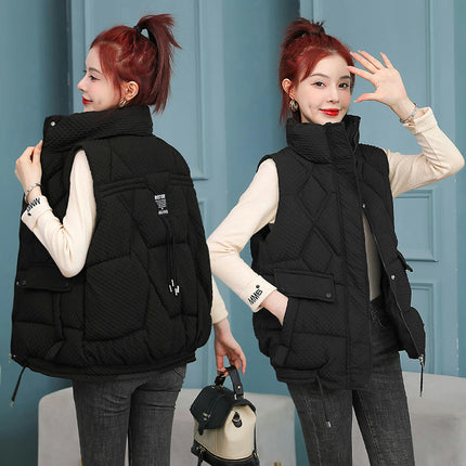 Womens Padded Zip Up Puffer Vest Stand Collar Sleeveless Jacket Coat