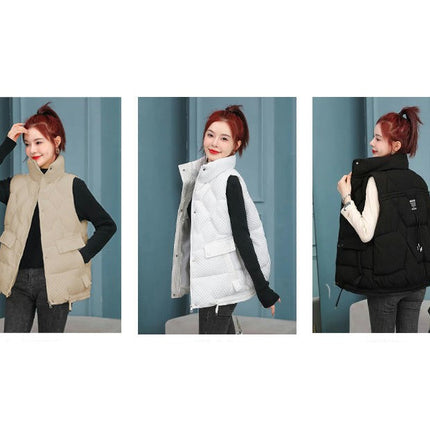 Womens Padded Zip Up Puffer Vest Stand Collar Sleeveless Jacket Coat