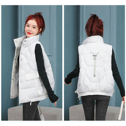 Womens Padded Zip Up Puffer Vest Stand Collar Sleeveless Jacket Coat