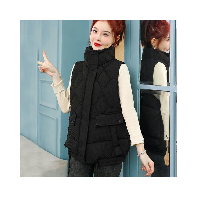 Womens Padded Zip Up Puffer Vest Stand Collar Sleeveless Jacket Coat