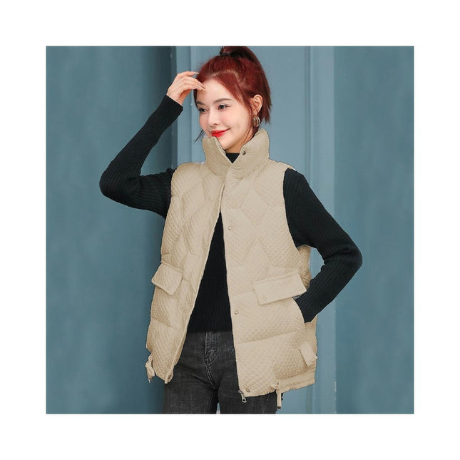 Womens Padded Zip Up Puffer Vest Stand Collar Sleeveless Jacket Coat