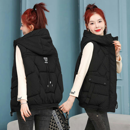 Womens Hooded Puffer Vest Winter Warm Sleeveless Zip Up Short Coats with Pockets