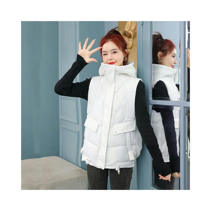Womens Hooded Puffer Vest Winter Warm Sleeveless Zip Up Short Coats with Pockets