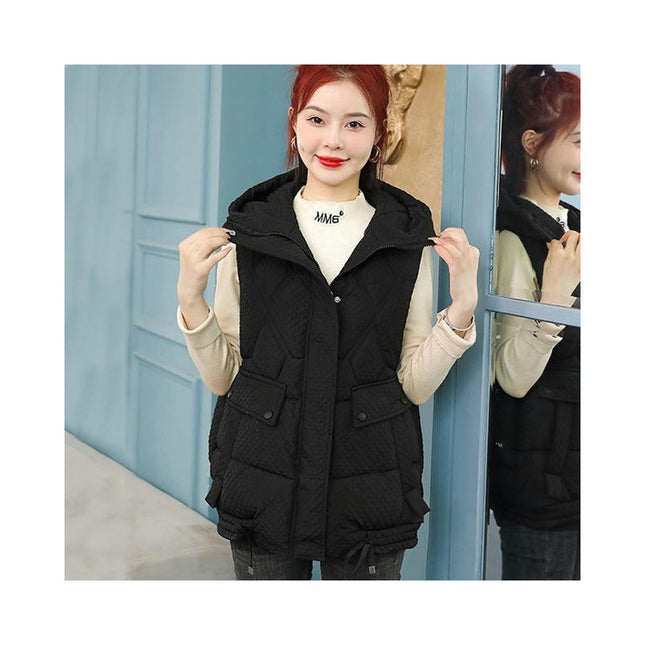 Womens Hooded Puffer Vest Winter Warm Sleeveless Zip Up Short Coats with Pockets
