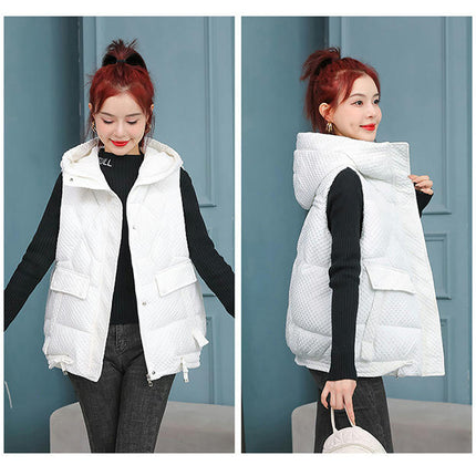 Womens Hooded Puffer Vest Winter Warm Sleeveless Zip Up Short Coats with Pockets