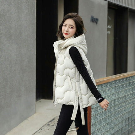 Women's Puffer Vest with Hood Sleeveless Full Zip Quilted Short Coat