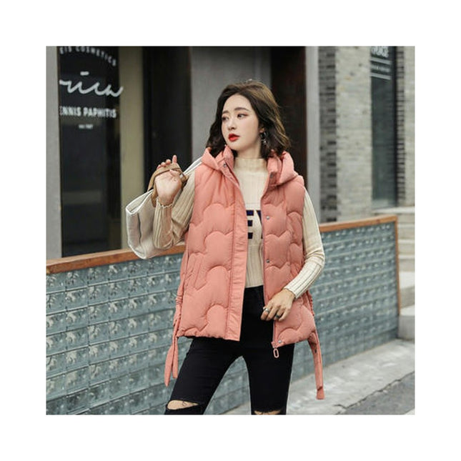 Women's Puffer Vest with Hood Sleeveless Full Zip Quilted Short Coat