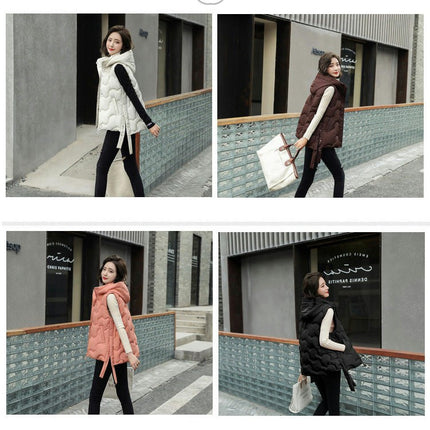 Women's Puffer Vest with Hood Sleeveless Full Zip Quilted Short Coat