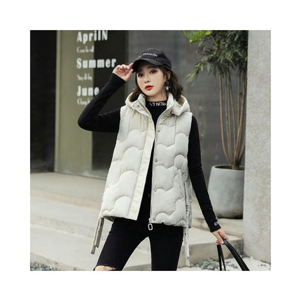 Women's Puffer Vest with Hood Sleeveless Full Zip Quilted Short Coat