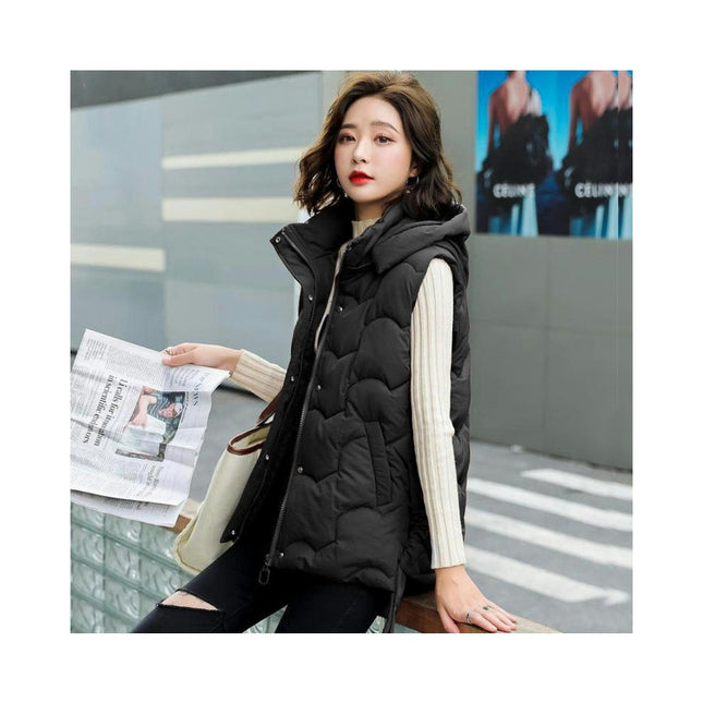 Women's Puffer Vest with Hood Sleeveless Full Zip Quilted Short Coat
