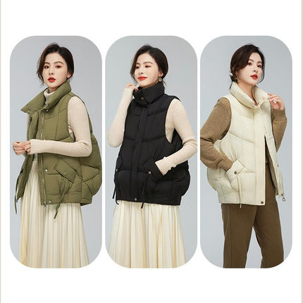 Womens Zip Up Puffer Vest Stand Collar Sleeveless Padded Jacket Coat Model A