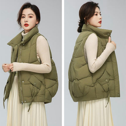 Womens Zip Up Puffer Vest Stand Collar Sleeveless Padded Jacket Coat Model A