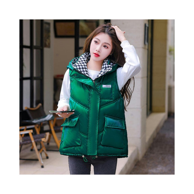 Puffer Vest for Women Hooded Winter Zip Up Sleeveless Short Coats