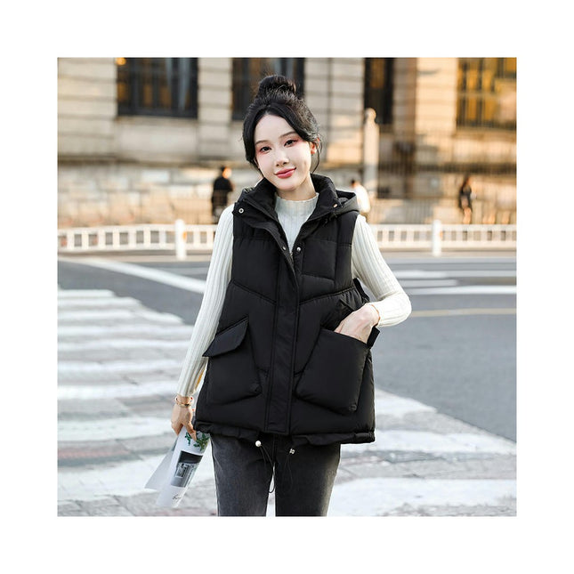 Women's Zip Up Puffer Vest with Pockets Hooded Sleeveless Winter Outwear