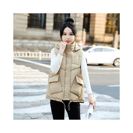 Women's Zip Up Puffer Vest with Pockets Hooded Sleeveless Winter Outwear