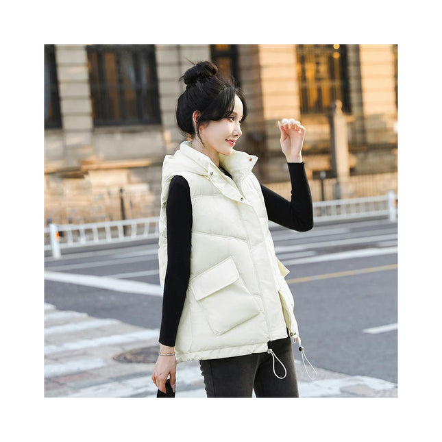 Women's Zip Up Puffer Vest with Pockets Hooded Sleeveless Winter Outwear