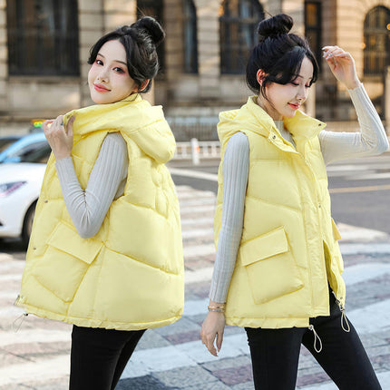 Women's Zip Up Puffer Vest with Pockets Hooded Sleeveless Winter Outwear