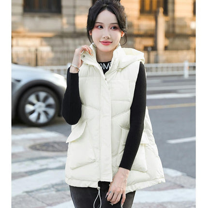 Women's Zip Up Puffer Vest with Pockets Hooded Sleeveless Winter Outwear