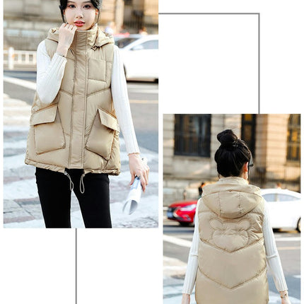 Women's Zip Up Puffer Vest with Pockets Hooded Sleeveless Winter Outwear