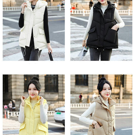 Women's Zip Up Puffer Vest with Pockets Hooded Sleeveless Winter Outwear