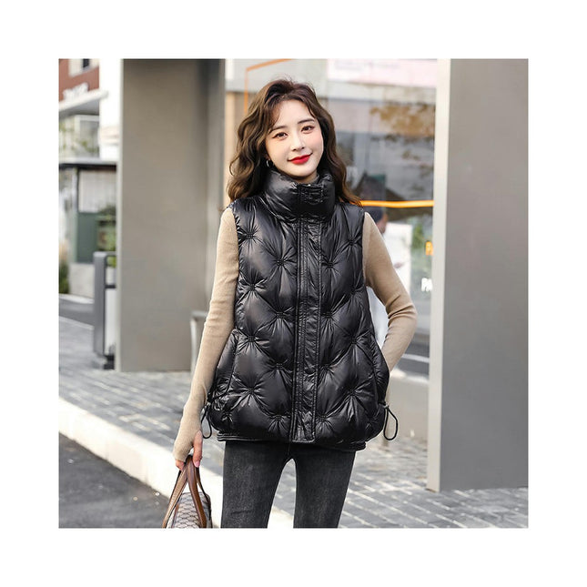 Womens Puffer Vest Stand Collar Full Zip Sleeveless Padded Short Coat