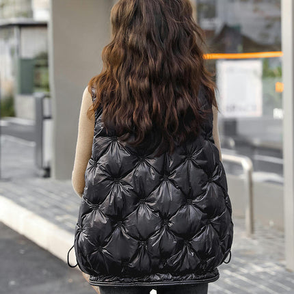 Womens Puffer Vest Stand Collar Full Zip Sleeveless Padded Short Coat